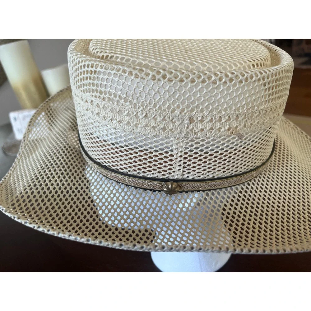 Woven Straw Cowboy Hat Size 55 6 7/8 Ventilated Western Sun Beach Hat Mexico